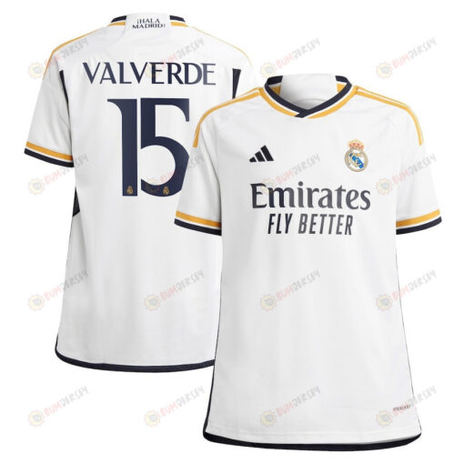 Federico Valverde 15 Real Madrid 2023-24 Home Youth Jersey - White