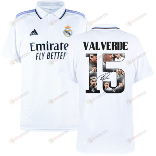 Federico Valverde 15 Real Madrid Photos And Sign 2022-23 Home Men Jersey-White