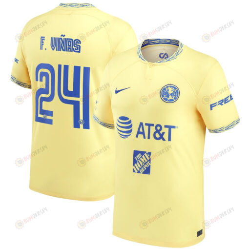 Federico Vi?as 24 Club America Youth 2022/23 Home Player Jersey - Yellow