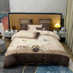 Fendi FF Motif Long-Staple Cotton Bedding Set In Beige/Brown