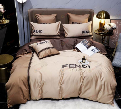 Fendi Roma Long-Staple Cotton Bedding Set In Beige/Brown