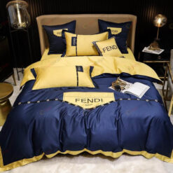 Fendi Roma Long-Staple Cotton Bedding Set In Navy/Yellow