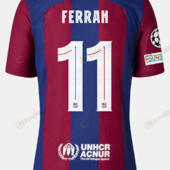 Ferran Torres 11 Barcelona 2023/24 With UCL Badge Home Women Jersey