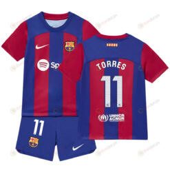 Ferran Torres 11 Barcelona Home Kit 2023-24 Youth Jersey - Blue/Scarlet