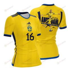 Filippa Angeldahl 16 Signed Sweden 2023 Road To World Cup Champions Women Home Jersey - Yellow - All Over Printed Jersey