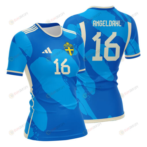 Filippa Angeldahl 16 Sweden 2023 Women Away Jersey - Blue - All Over Printed Jersey