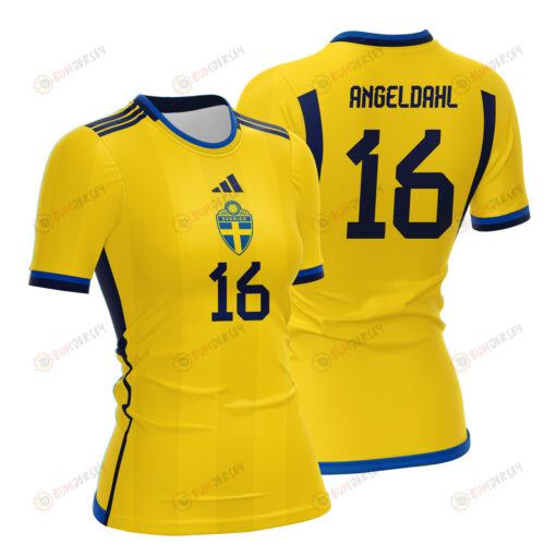 Filippa Angeldahl 16 Sweden 2023 Women Home Jersey - Yellow - All Over Printed Jersey