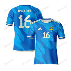 Filippa Angeldahl 16 Sweden 2023 Youth Away Jersey - Blue - All Over Printed Jersey