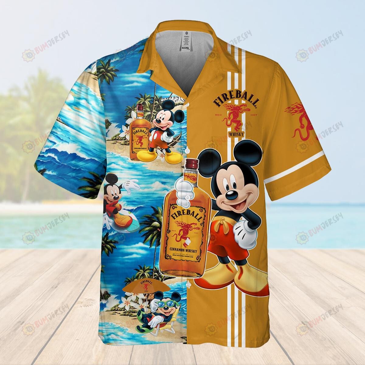 FireBall Mickey Mouse Beach Vibes Hawaiian Shirt Set