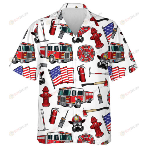 Firefighting Firefighter Department American Flag Elements Hawaiian Shirt