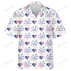 Fireworks And Heart In American National Flag Colors Hawaiian Shirt