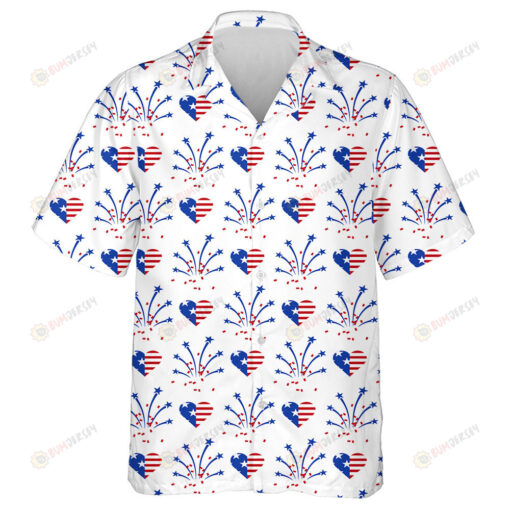 Fireworks And Heart In American National Flag Colors Hawaiian Shirt