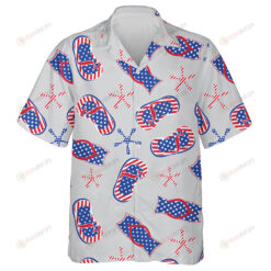 Five Point Stars With Flipflops In American Flag Style Pattern Hawaiian Shirt