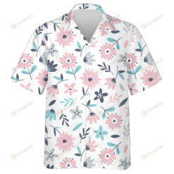 Flat Botanical Ornament Cute Pink Flower And Leaves Art Pattern Hawaiian Shirt