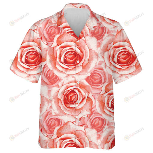 Floral Beautiful Pink Pastel Rose Soft Petals Watercolor Design Hawaiian Shirt