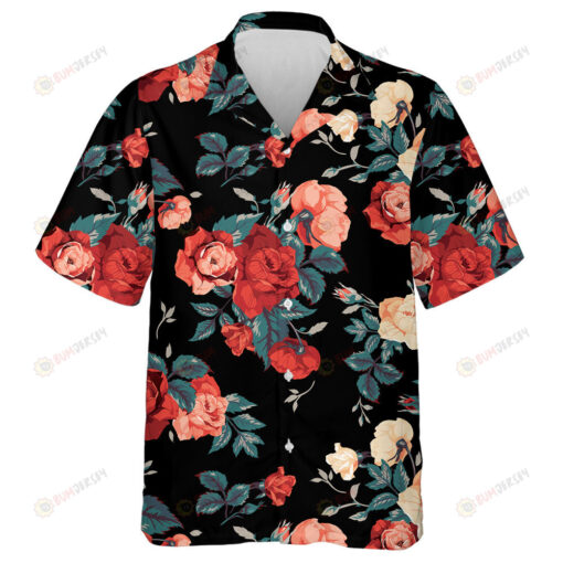 Floral Pattern Beautiful Red And Orange Roses Watercolor Design Hawaiian Shirt