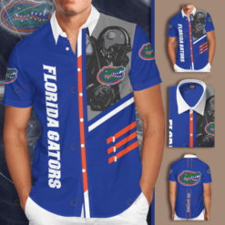 Florida Gators Logo Curved Hawaiian Shirt In Blue