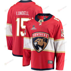 Florida Panthers Anton Lundell 15 Home 2023 Stanley Cup Champions Breakaway Men Jersey - Red