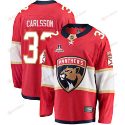 Florida Panthers Lucas Carlsson 32 Home 2023 Stanley Cup Champions Breakaway Men Jersey - Red