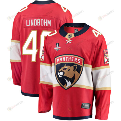 Florida Panthers Petteri Lindbohm 40 Home 2023 Stanley Cup Final Breakaway Men Jersey - Red