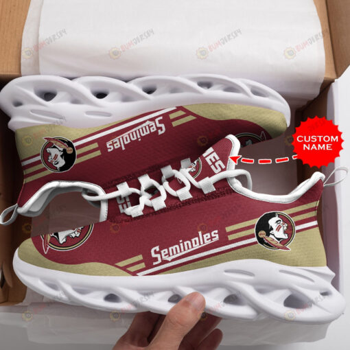 Florida State Seminoles Logo In Brown And Red Custom Name 3D Max Soul Sneaker Shoes