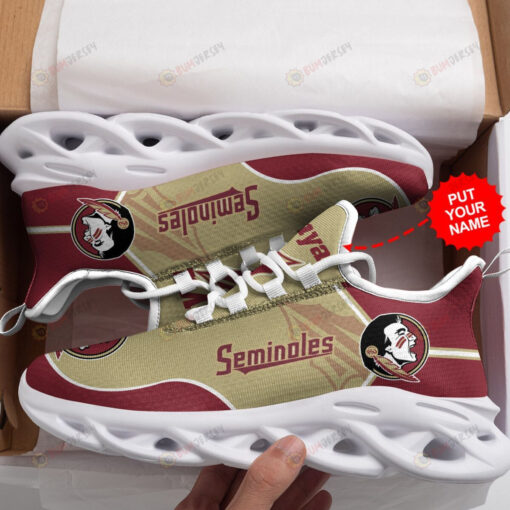 Florida State Seminoles Logo Pattern Custom Name 3D Max Soul Sneaker Shoes In Yellow And Red