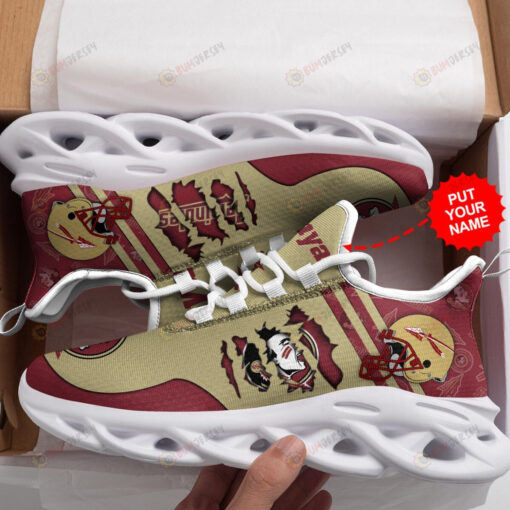 Florida State Seminoles Logo Pattern In Brown And Red Custom Name 3D Max Soul Sneaker Shoes