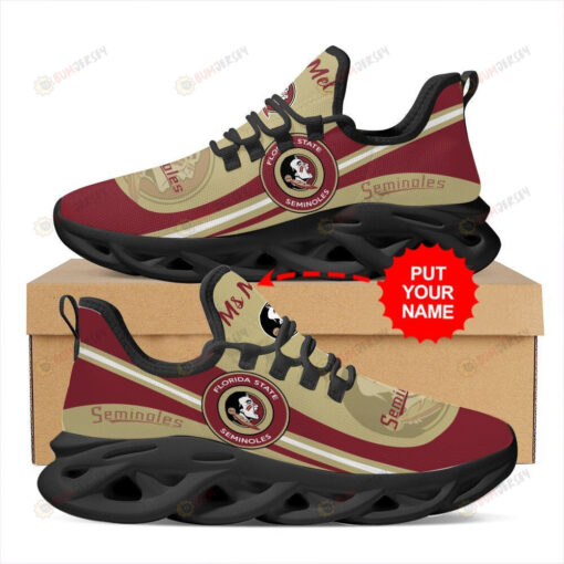 Florida State Seminoles Shadow Logo Pattern Custom Name 3D Max Soul Sneaker Shoes