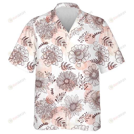 Flowers Outlines And Watercolor Light Pink Spots On White Background Hawaiian Shirt