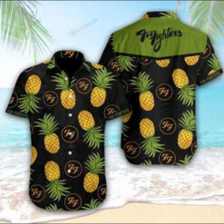 Foo Fighters Curved Hawaiian Shirt Short Sleeve In Black Pattern