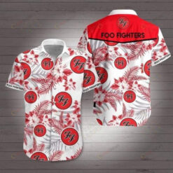 Foo Fighters Short Sleeve Curved Hawaiian Shirt White Red Pattern