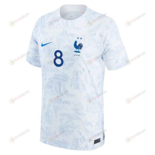 France National Team 2022-23 Aur?lien Tchouam?ni 8 Away Men Jersey - White/Blue