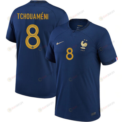 France National Team 2022-23 Aur?lien Tchouam?ni 8 Home Men Jersey - Navy