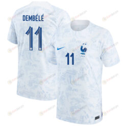 France National Team 2022-23 Ousmane Demb?l? 11 Away Men Jersey - White/Blue