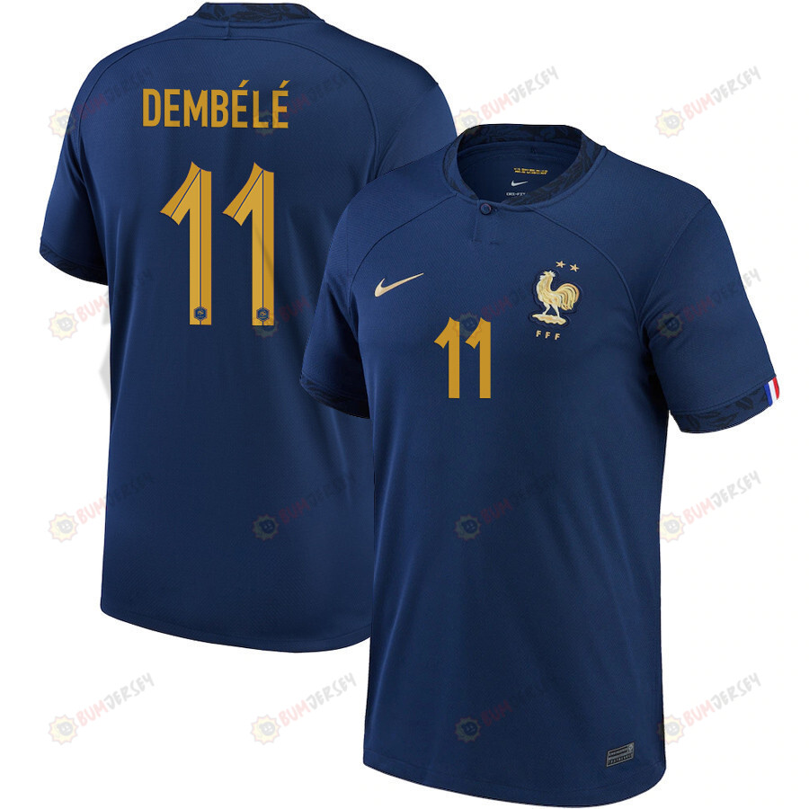 France National Team 2022-23 Ousmane Demb?l? 11 Home Men Jersey - Navy