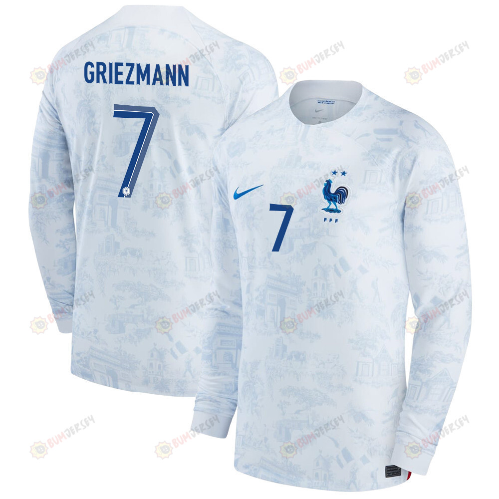 France National Team 2022-23 Qatar World Cup Antoine Griezmann 7 Men Long Sleeve Jersey- Away