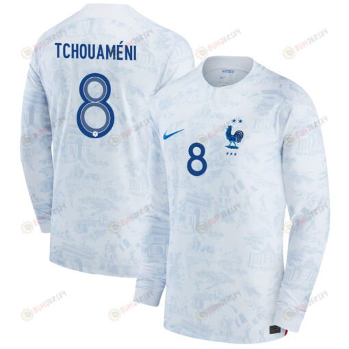 France National Team 2022-23 Qatar World Cup Aurelien Tchouameni 8 Men Long Sleeve Jersey- Away