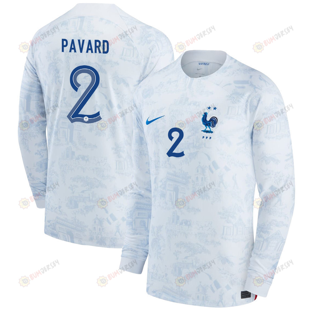 France National Team 2022-23 Qatar World Cup Benjamin Pavard 2 Men Long Sleeve Jersey- Away