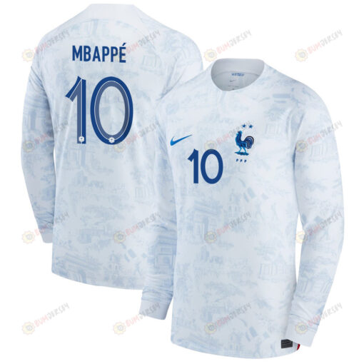 France National Team 2022-23 Qatar World Cup Kylian Mbappe 10 Men Long Sleeve Jersey- Away
