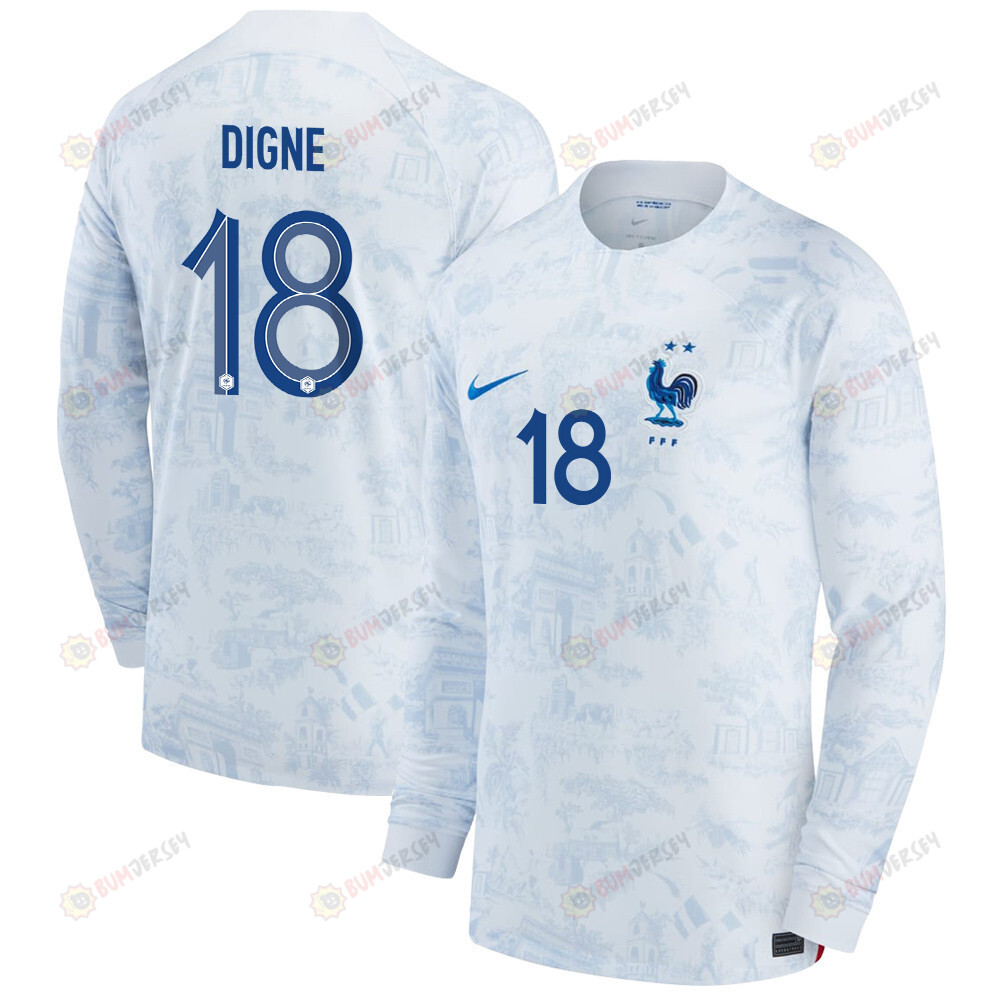 France National Team 2022-23 Qatar World Cup Lucas Digne 18 Men Long Sleeve Jersey- Away