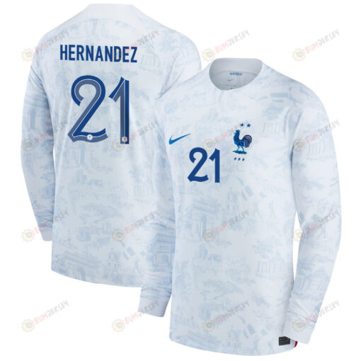 France National Team 2022-23 Qatar World Cup Lucas Hernandez 21 Men Long Sleeve Jersey- Away