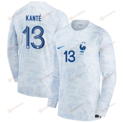 France National Team 2022-23 Qatar World Cup N_Golo Kante 13 Men Long Sleeve Jersey- Away