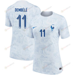 France National Team 2022-23 Qatar World Cup Ousmane Demb?l? 11 Away Women Jersey - White/Blue