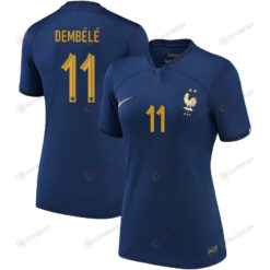 France National Team 2022-23 Qatar World Cup Ousmane Demb?l? 11 Home Women Jersey - Navy