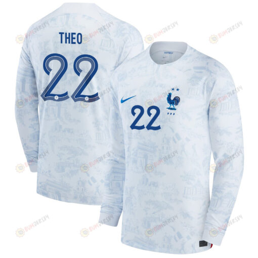 France National Team 2022-23 Qatar World Cup Theo Hernandez 22 Men Long Sleeve Jersey- Away