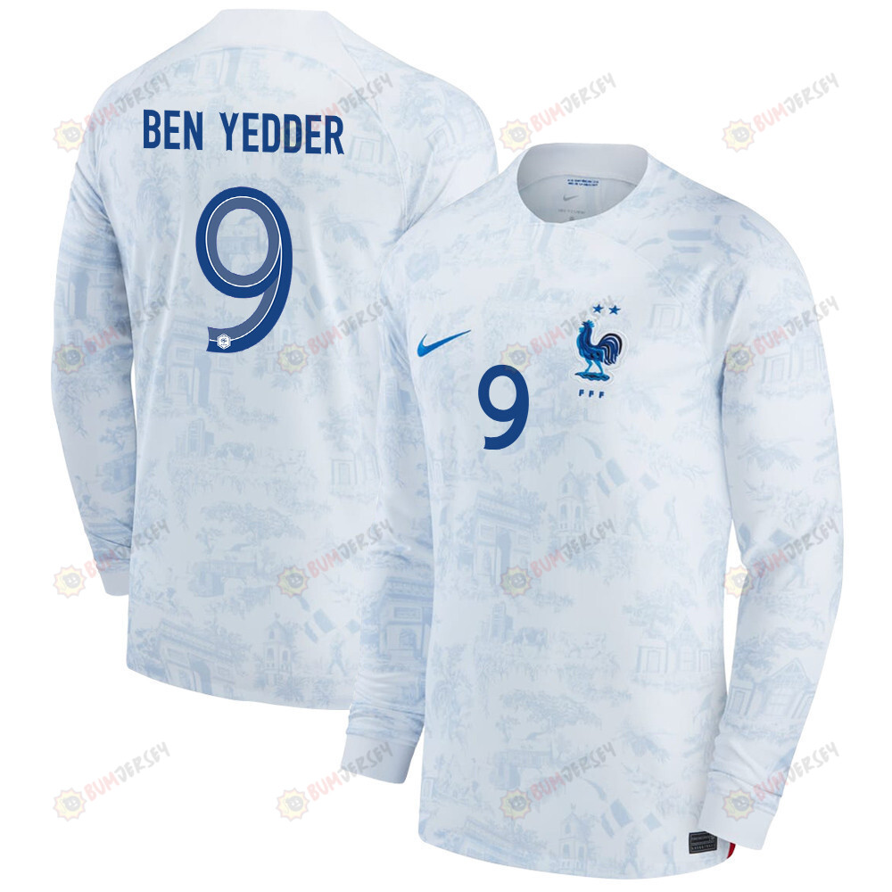 France National Team 2022-23 Qatar World Cup Wissam Ben Yedder 9 Men Long Sleeve Jersey- Away
