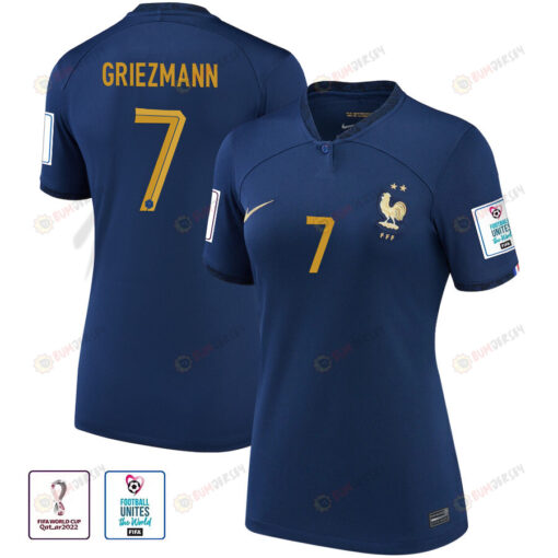 France National Team Antoine Griezmann 7 FIFA World Cup Qatar 2022 Patch - Home Women Jersey