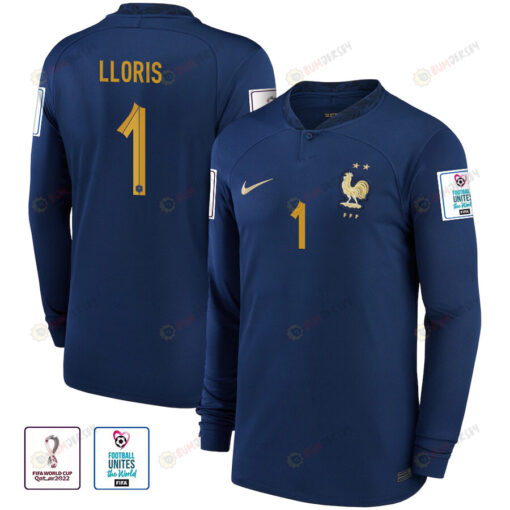 France National Team FIFA World Cup Qatar 2022 Patch Hugo Lloris 1 - Men Long Sleeve Jersey