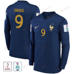 France National Team FIFA World Cup Qatar 2022 Patch Olivier Giroud 9 - Men Home Long Sleeve Jersey