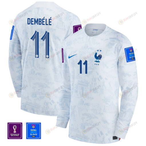 France National Team FIFA World Cup Qatar 2022 Patch Ousmane Demb?l? 11 - Men Away Long Sleeve Jersey